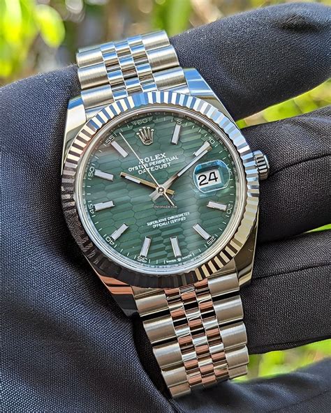 silver rolex green face|Rolex datejust green face.